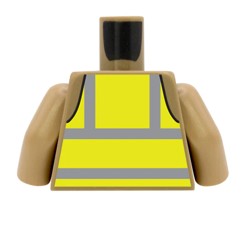 Yellow Hi Vis Vest over Top - Custom Design Minifigure Torso - Image 52